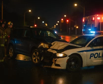 Car Accident Scene with Police Vehicle