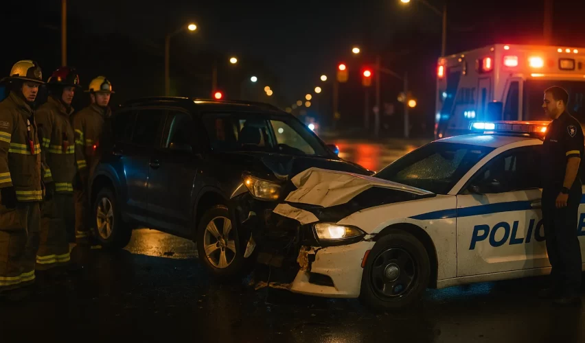 Car Accident Scene with Police Vehicle