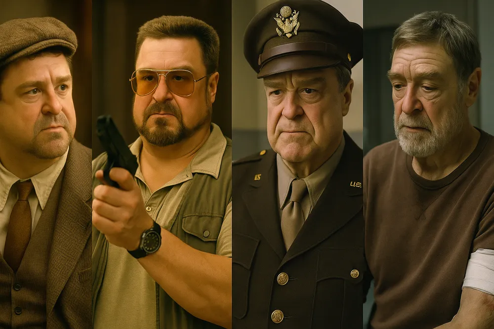 Professional film production photography showing elderly character actor John Goodman in previous film roles