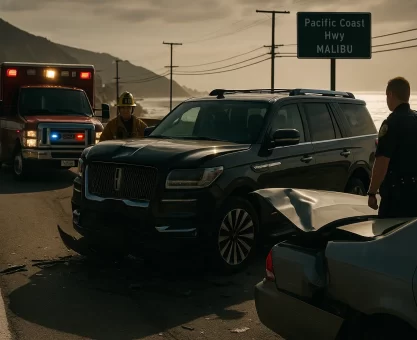 Serious car accident scene on Pacific Coast Highway in Malibu