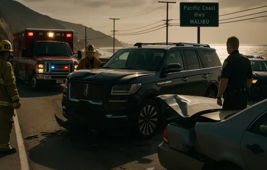 Serious car accident scene on Pacific Coast Highway in Malibu