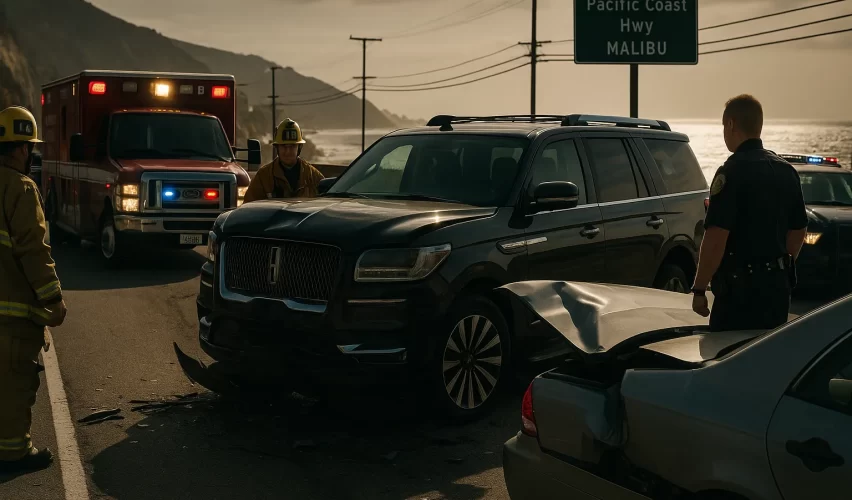 Serious car accident scene on Pacific Coast Highway in Malibu