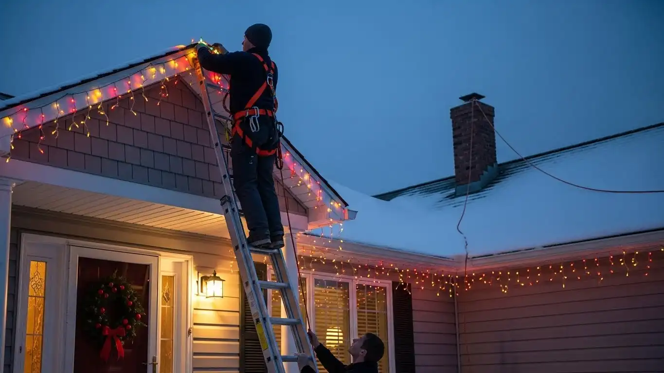 Christmas lights hanging safety to avoid falls