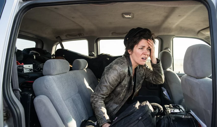 Female pop singer hitting her head on the roof of a minivan during tour travel causing a sudden head and neck injury