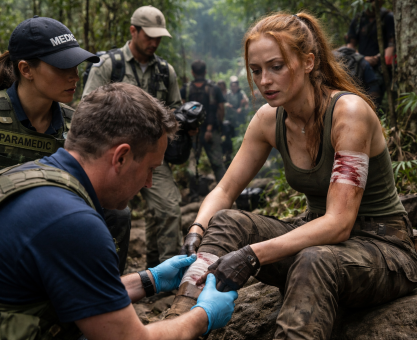 Sophie Turner on Tomb Raider set with medical crew, injury pause