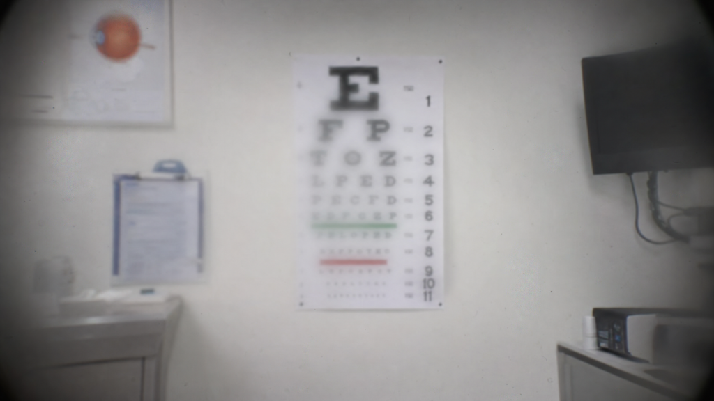 A blurred vision perspective showing a medical eye chart to illustrate the effects of preventable vision loss