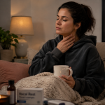 Female singer resting her voice at home during vocal cord recovery after intense performances