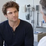 Male actor receiving medical care after a facial injury