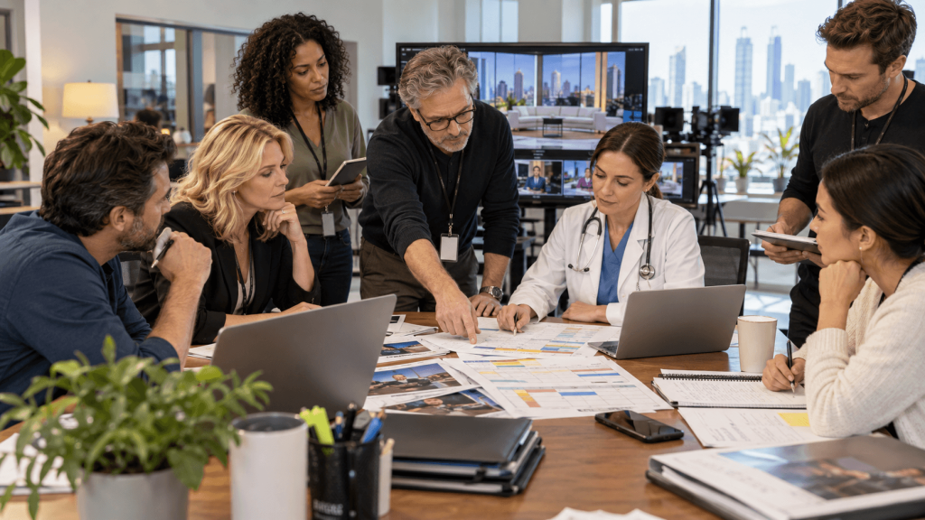 Television professionals reviewing work changes after host shoulder injury